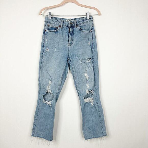 2/$30 Topshop Straight Leg Jeans High Rise Ankle Crop Distressed Light W26 #9242 - Picture 4 of 9